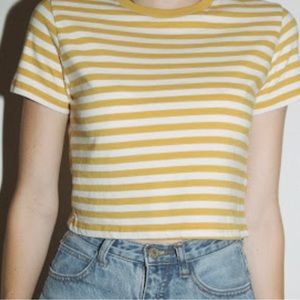 Brandy Melville Yellow and White Striped Crop Tee